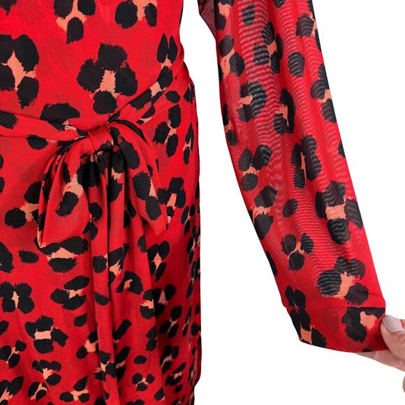 CAbi #5571 Siren Wrap Dress Midi Length V-Neckline Leopard Print Red XXL - Picture 4 of 12